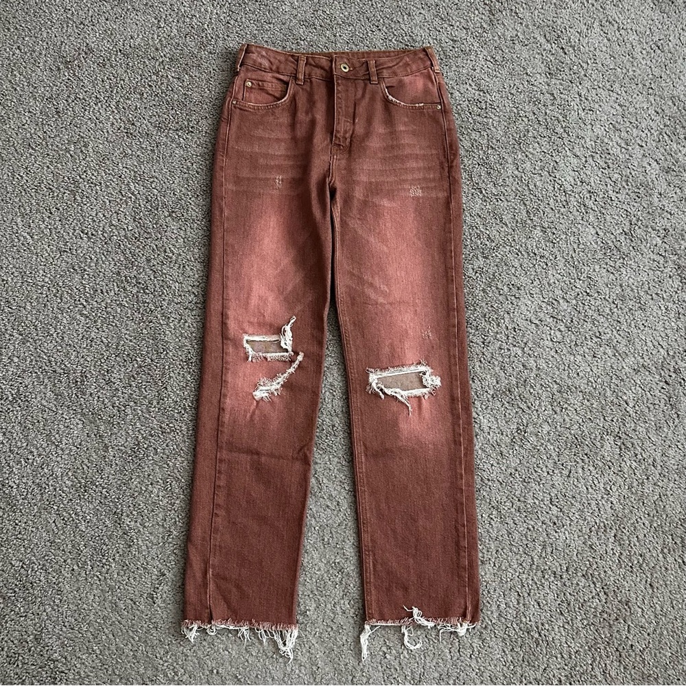 Pilcro The Vintage Straight Distressed Straight Fit Rust Red Womens 27